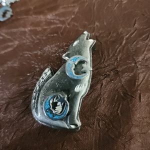 Wondercast Pewter Coyote Trinket Box Brooch Earrings Necklace Silver Turquoise